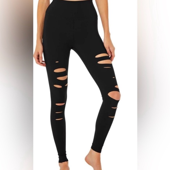 Alo Yoga • Black Ripped Warrior High Waisted Legging Sz Sm Activewear Gym Wear - Picture 3 of 14